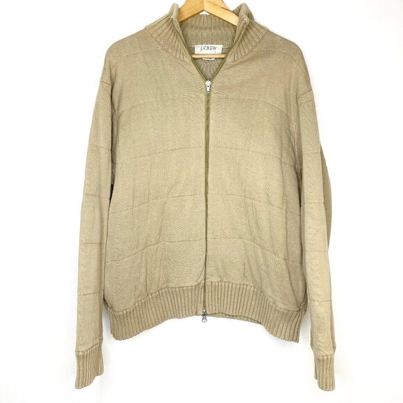 J. Crew Other - J. Crew Men's Large Tan 100% Cotton Full Zip Bomber Sweater Jacket Cardigan
